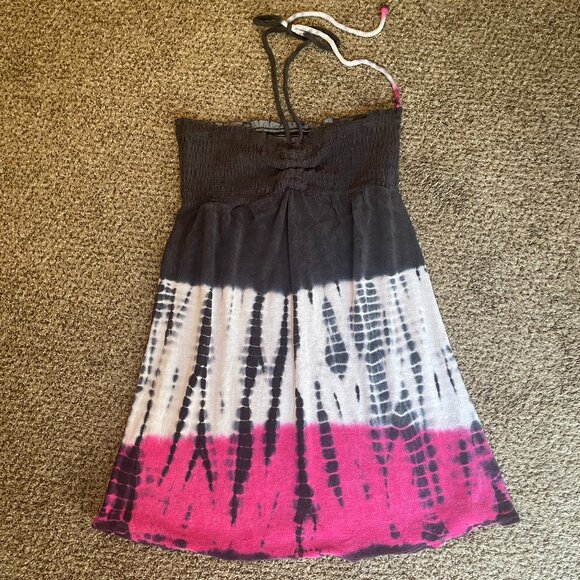 Vintage Size Large gray/white/pink tie dye terrycloth bandeau dress swim coverup - Picture 1 of 6